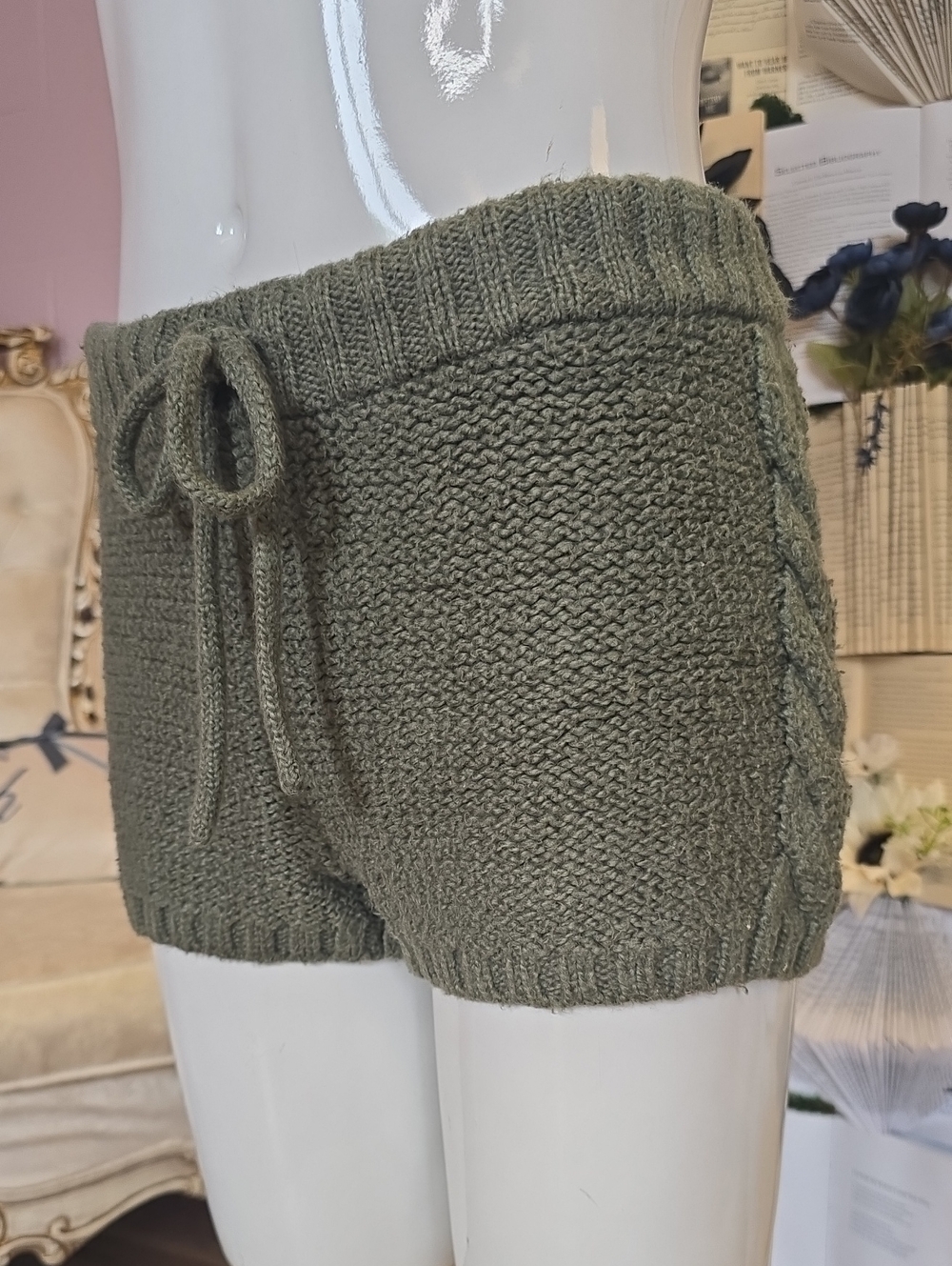Aerie Cable Knit Lounge Shorts SM Olive Green